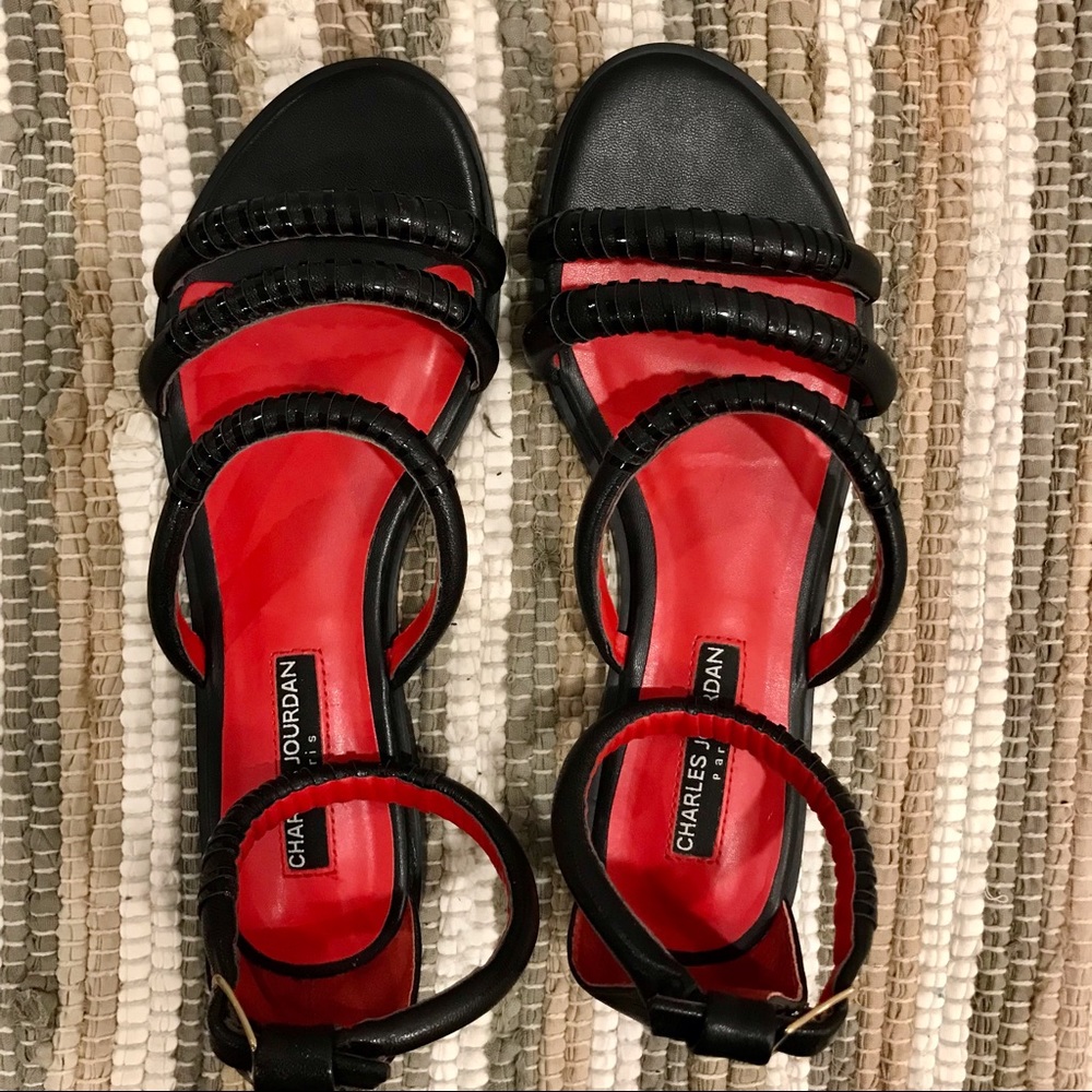 Charles Jourdan black leather ankle wrap sandals - Picture 7 of 15